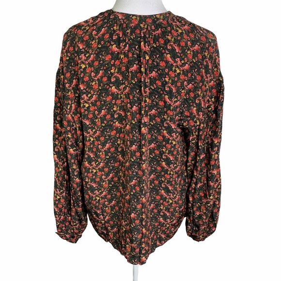 Something Navy Floral Long Sleeve Peasant Blouse - Picture 8 of 10